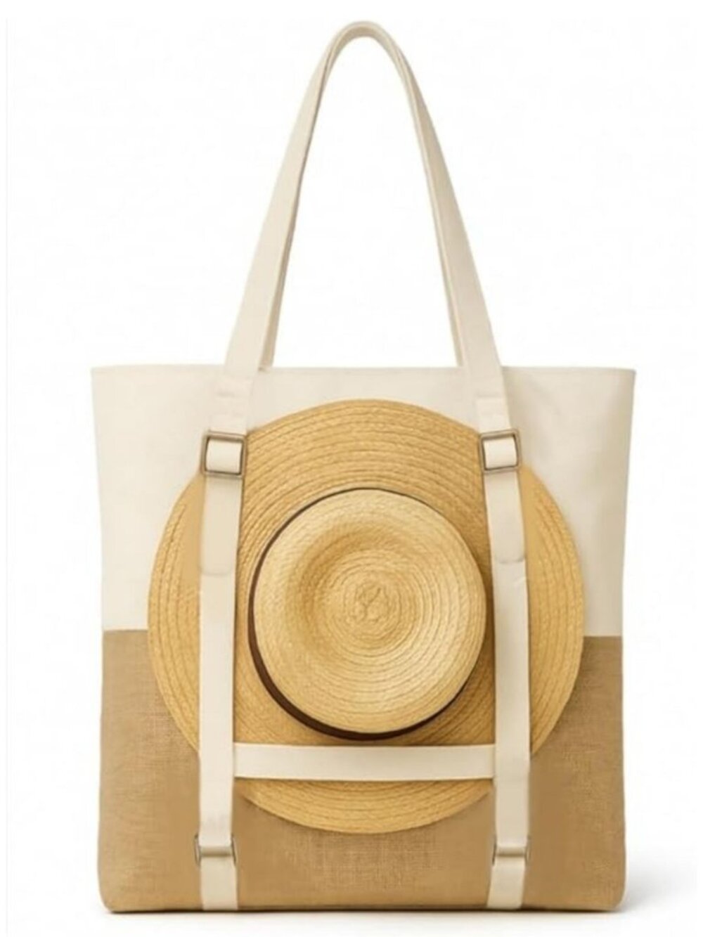 Large Tribeca Tribe Large Two Tone Jute & Canvas Hat Holder Beach Tote